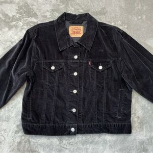 Vintage Y2k 2000s Levis Jacket Womens Large Black Velvet Trucker 77741-3052